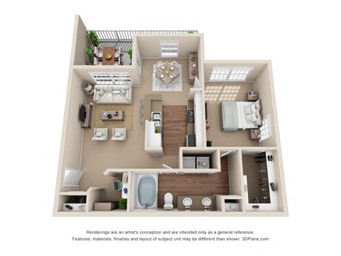 Floor plan for 1 bed, 1 bath, 802 sqft